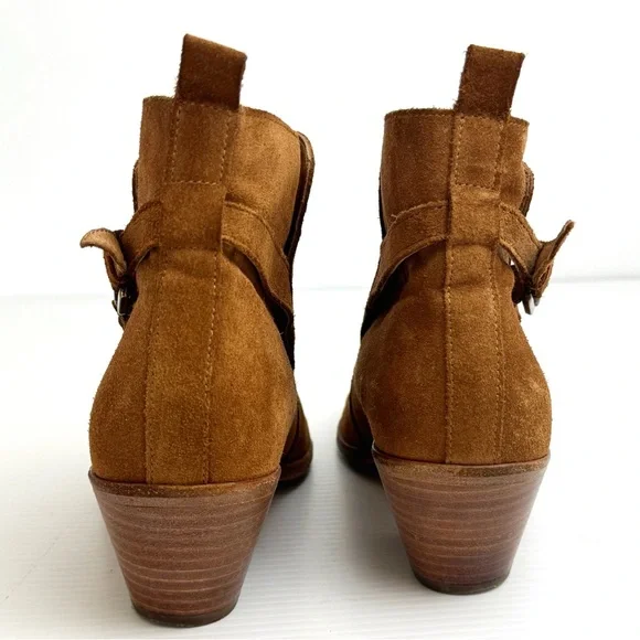 Anthro Comptoir Des Cotonniers camel brown Suede Ankle Boots Tan Heeled Boho 9